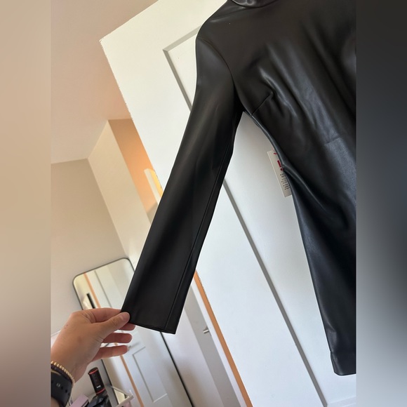 new with tags, vegan leather, size 4 / small black long sleeve dress - Picture 7 of 9